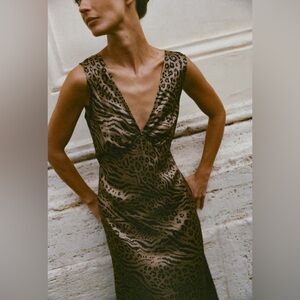 Ciao Lucia Krista Silk Charmeuse Leopard Print Dress Size S